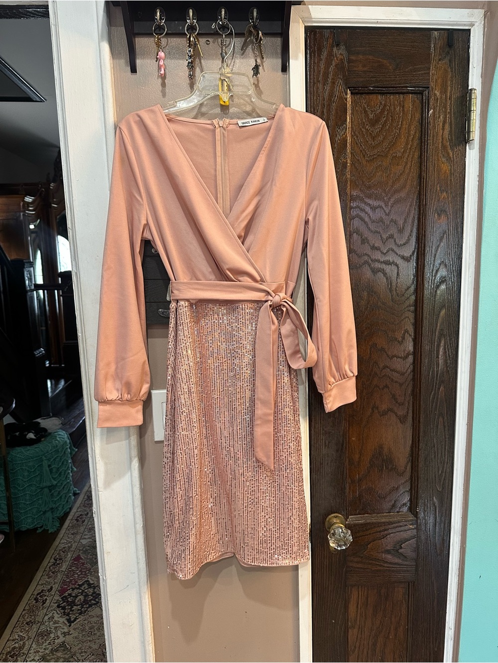 Grace Karin Sequin Dress in Dusty Peach